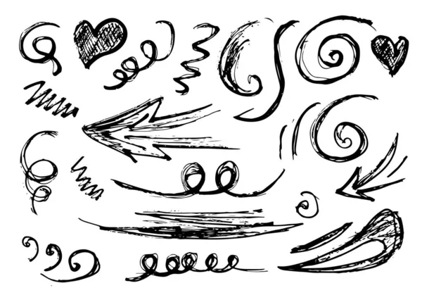 Doodle Set Design Elements Isolated White Background Hand Drawn Abstract — Image vectorielle