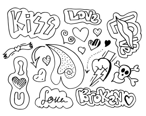 Sett Med Kjærlighet Håndtegning Doodle Stil Til Din Utforming – stockvektor