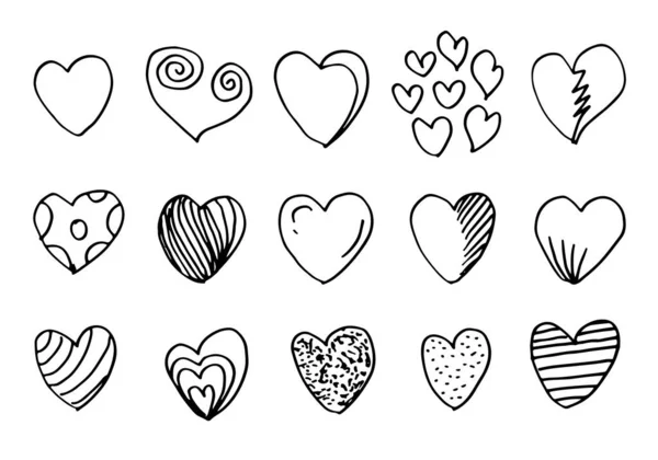 Doodle Corazones Dibujado Mano Corazón Amor Collection Vector Ilustración — Vector de stock