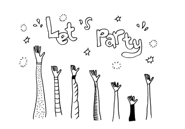 Oklaski Ręka Rysować Białym Tle Let Party Text Vector Ilustracja — Wektor stockowy