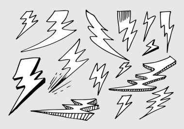El çizimi vektör karalaması elektrikli yıldırım sembolü çizimi çizimleri. gök gürültüsü simgesi karalama simgesi.