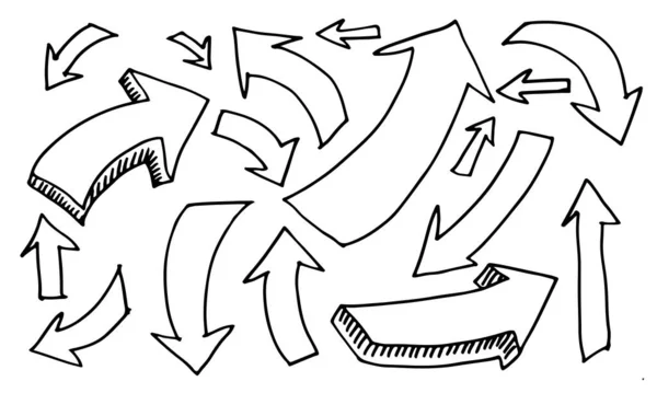 Doodle Designelemente Handgezeichnete Pfeile Isoliert Auf Weißem Hintergrund Vektorillustration — Stockvektor