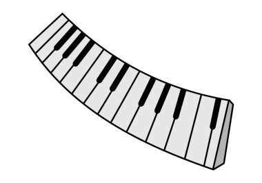 Beyaz arkaplanlı bir piyano görüntüsü. Vektör çizimi. Müzikal düz fon. Piyano tuşu, klavye. Melodi. Aygıt.
