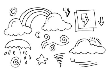 Hava Durumu Doodle Vektörü El çizimi sanat biçimi vektörü ile illüstrasyon ayarla