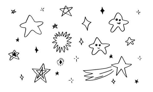 Handgezeichnete Sterne Gesetzt Star Doodles Sammlung Auf Weißem Hintergrund — Stockvektor