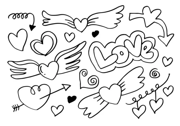 Kézzel Rajzolt Firkák Valentin Napra Gyönyörű Szívek Írások Gyűjteménye Love — Stock Vector