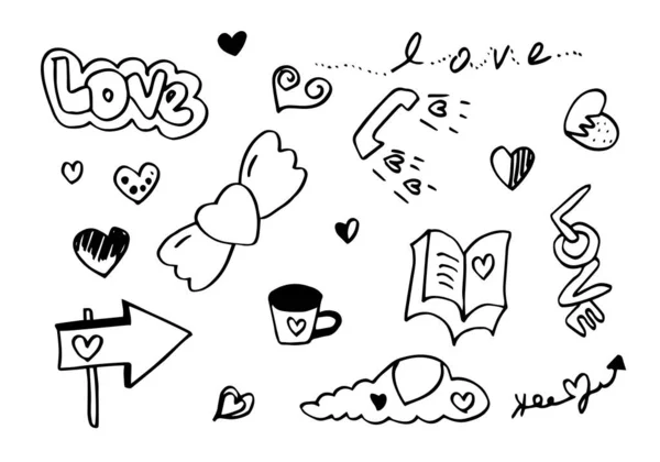 발렌타인데이를 손으로 낙서를 아름다운 사랑의 글들이 있습니다 일러스트 — 스톡 벡터