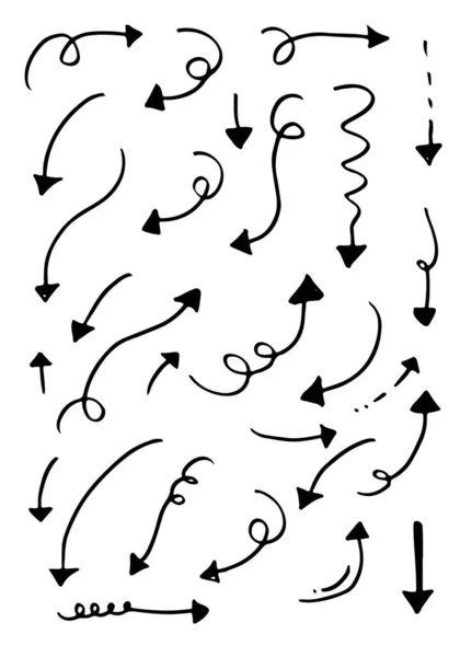 Каракулі Елементи Дизайну Руки Намальовані Стрілки Ізольовані Білому Тлі Векторні — стоковий вектор
