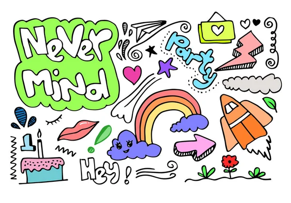 Conjunto Doodle Colorido Fundo Branco Kids Doodle Vector Ilustração —  Vetores de Stock