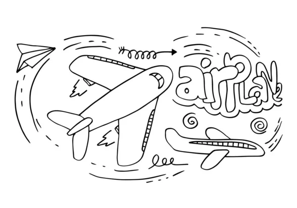 Samolot Doodle Ręcznie Rysowane Samoloty Ilustracja Wektora — Wektor stockowy