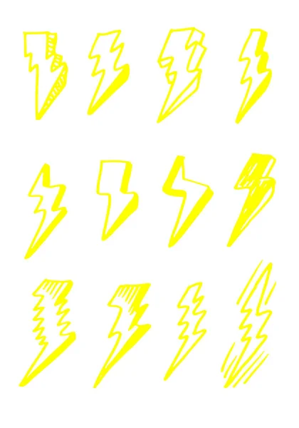 Serie Disegni Mano Vettore Doodle Fulmine Elettrico Simbolo Schizzo Illustrazioni — Vettoriale Stock