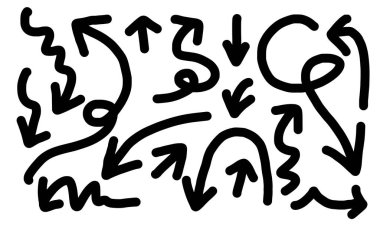 El çizimi vektör okları beyaz arka plana ayarlandı. Vektör EPS