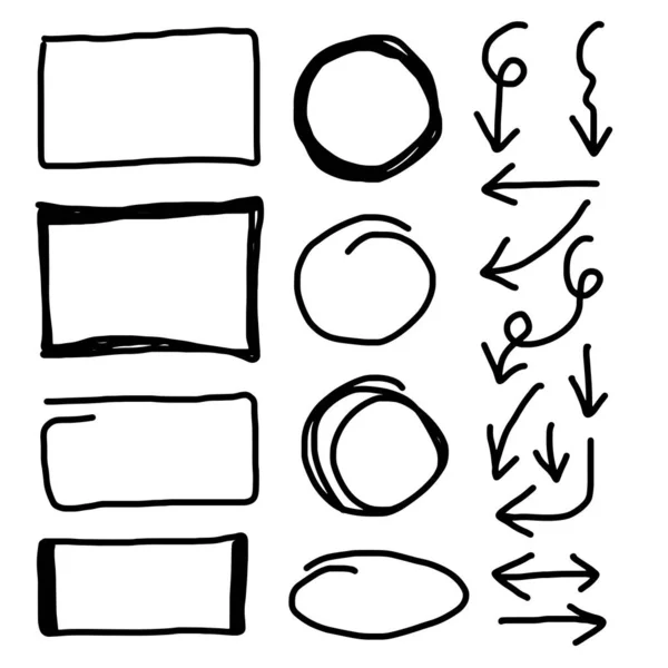 Conjunto Elementos Desenhados Mão Para Selecionar Texto Doodle Negócios — Vetor de Stock