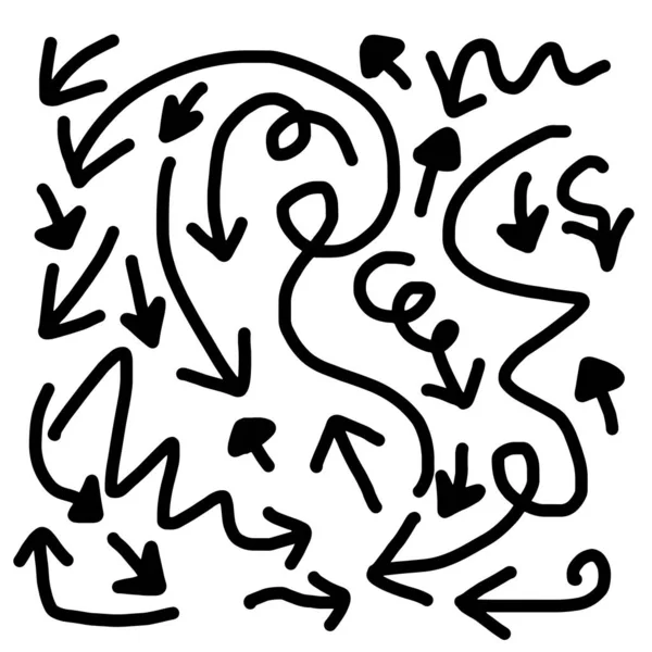 Éléments Conception Doodle Flèches Dessinées Main Isolées Sur Fond Blanc — Image vectorielle