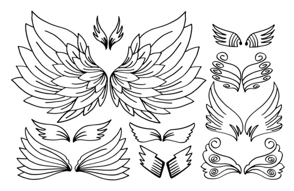 stock vector Wings birds and angel.Sketch angel wings.Doodle illustration.