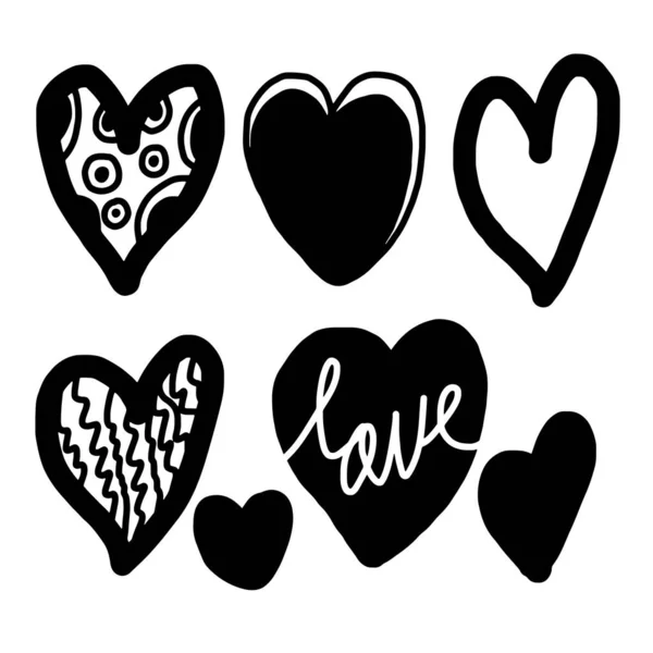 Ręcznie Rysowana Kolekcja Wektorów Serca Symbol Miłości Ikona Set Valentine — Wektor stockowy