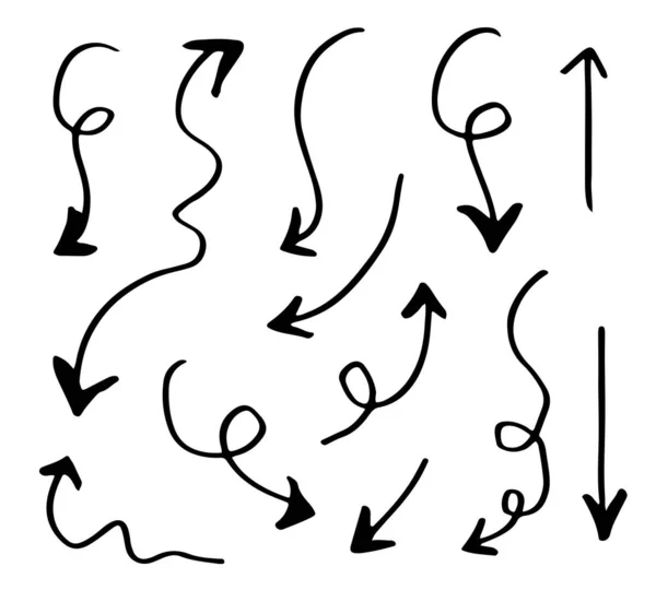 白地に描かれた手描きベクトル矢印 ベクトルEps — ストックベクタ