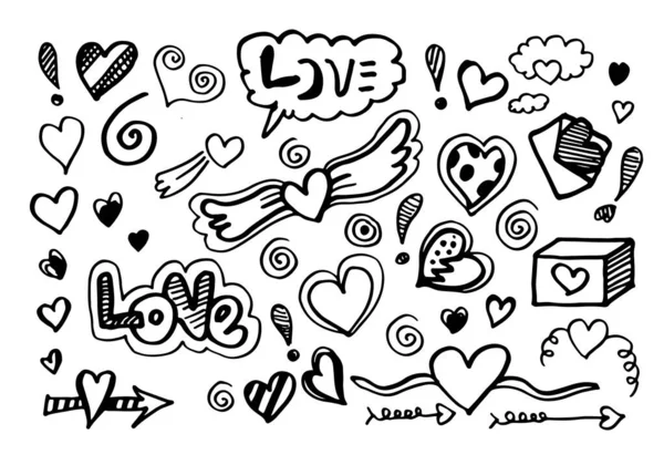 Készlet Ból Szerelem Kézrajzot Doodle Stílus Tervezési — Stock Vector
