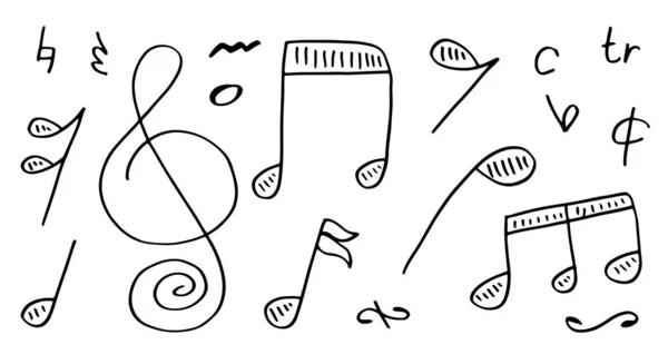 Набор Вручную Нарисованные Иконки Такие Восемь Нот Отдыха Половина Ноты — стоковый вектор