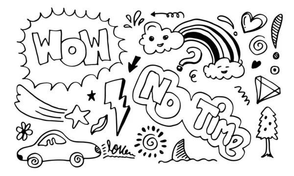 Set Carino Doodle Sfondo Bianco Illustrazione Doodle Vector Bambini — Vettoriale Stock