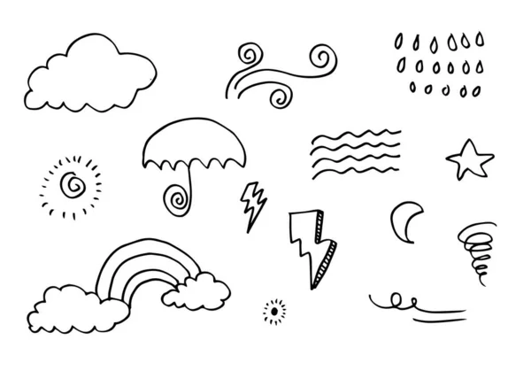 Väder Doodle Vector Set Illustration Med Handritad Linje Konst Stil — Stock vektor