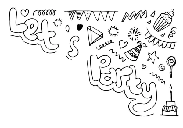 Let Party Hand Drawn Cartoon Illustration Bright Handdrawn Lettering Circle — Stock Vector