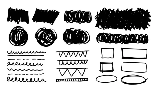 Verschillende Handgetekende Pijlen Vormen Zwarte Schetsmatige Lijnen Rondingen Doodle Penseelstreek — Stockvector