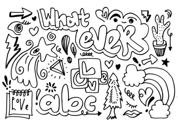 Kézzel Rajzolt Aranyos Firka Készlet Fehér Háttér Doodle Design Elements — Stock Vector