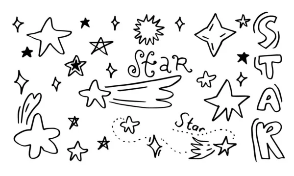 Звезды Закате Коллекция Star Doodles Белом Фоне — стоковый вектор