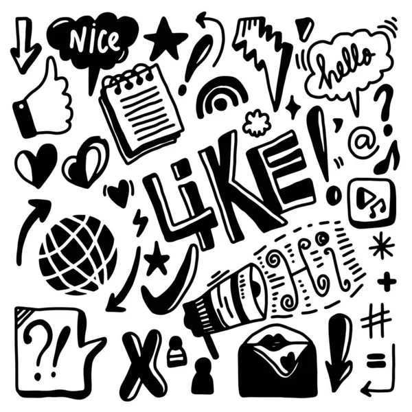 stock vector Vector line art Doodle cartoon set of objects and symbols on the Social Media theme.