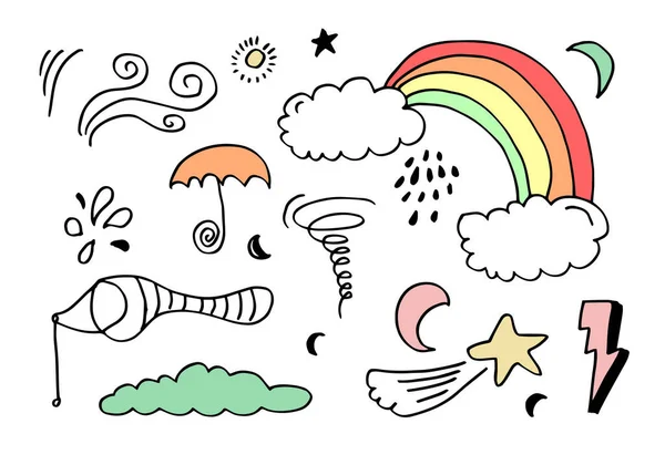 Weather Doodle Vector Set Illustration Hand Draw Line Art Style — 스톡 벡터