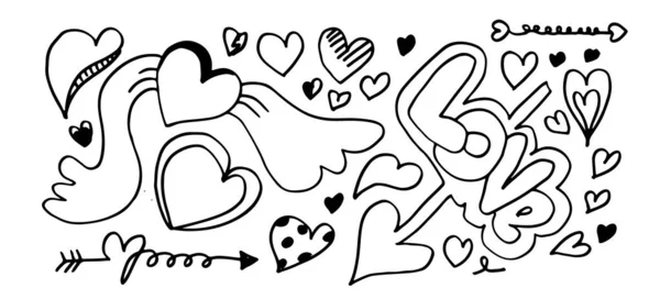 Ручные Рисованные Каракули День Святого Валентина Собрание Красивых Сердец Сочинений — стоковый вектор