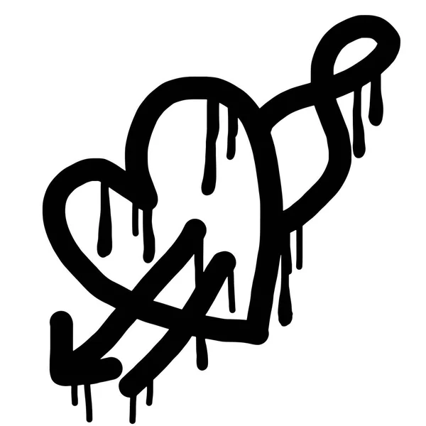 Graffiti Herz Mit Pfeil Symbol Schwarz Über Weiß Gesprüht Herz — Stockvektor