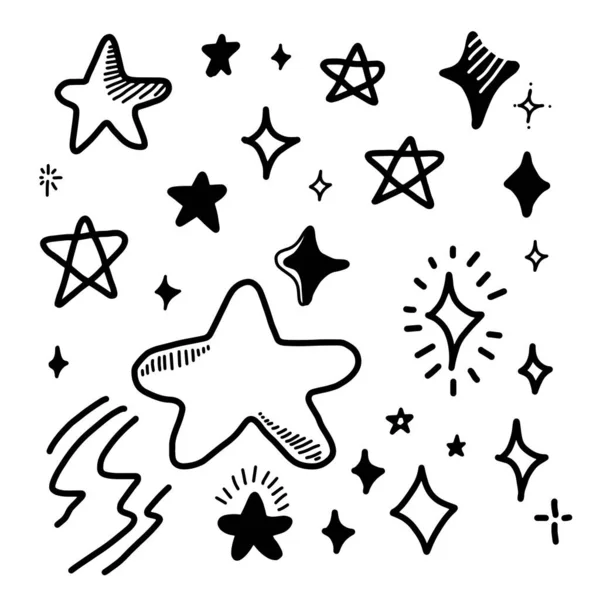Звезды Закате Коллекция Star Doodles Белом Фоне — стоковый вектор