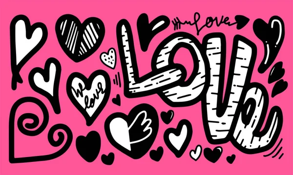 Zestaw Miłości Rysunek Ręczny Styl Doodle Dla Twojego Projektu — Wektor stockowy