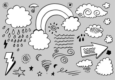 Hava Durumu Doodle Vektörü El çizimi sanat biçimi vektörü ile illüstrasyon ayarla