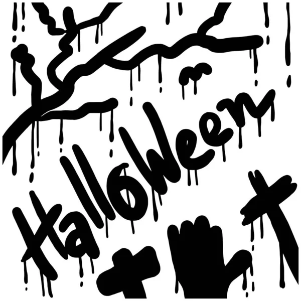Kézzel Rajzolt Graffiti Halloween Firka Készlet Banner Nevelőszülőknél — Stock Vector