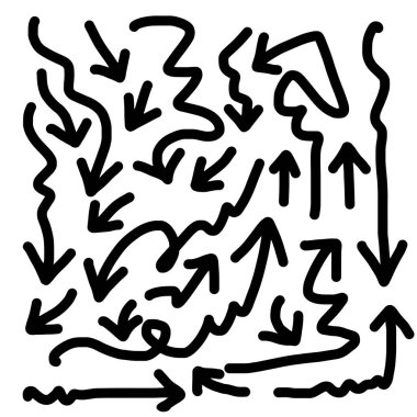 Karalama tasarım elementleri. El çizimleri beyaz arka planda izole edilmiş oklar. Vektör illüstrasyonu.