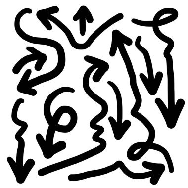 Karalama tasarım elementleri. El çizimleri beyaz arka planda izole edilmiş oklar. Vektör illüstrasyonu.