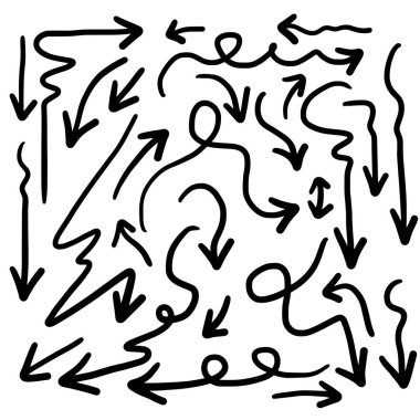 El çizimi vektör okları beyaz arka plana ayarlandı. Vektör EPS