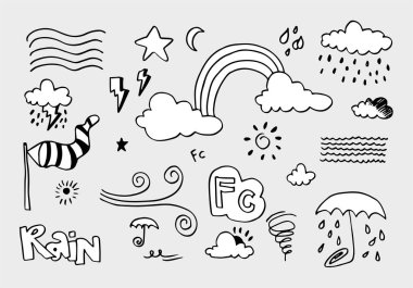 Hava Durumu Doodle Vektörü El çizimi sanat biçimi vektörü ile illüstrasyon ayarla