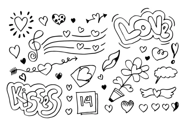 Set Love Hand Drawing Doodle Style Your Design — Stock Vector