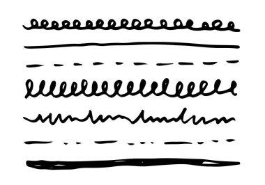 El çizimi kenarlıkları ve karalama tasarım elementleri kümesi. Vektör illüstrasyonu.