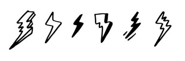El çizimi vektör karalaması elektrikli yıldırım sembolü çizimi çizimleri. gök gürültüsü simgesi karalama simgesi.