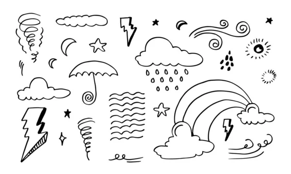 Weather Doodle Vector Set Illustration Hand Drawn Line Art Style — Stock Vector
