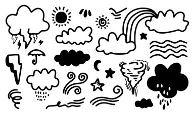 Hava Durumu Doodle Vektörü El çizimi sanat biçimi vektörü ile illüstrasyon ayarla