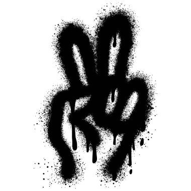 Graffiti El işareti. Barış sembolü için V işareti. Üzerinde beyazın üzerine siyah boya var..