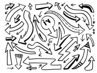 El çizimleri beyaz arka planda izole edilmiş oklar. Vektör illüstrasyonu.