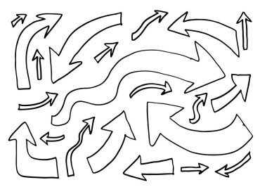 El çizimleri beyaz arka planda izole edilmiş oklar. Vektör illüstrasyonu.