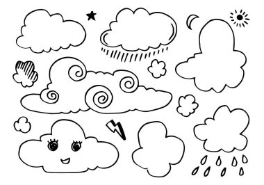 vektör bulutları beyaz arkaplanda karalama koleksiyonu.